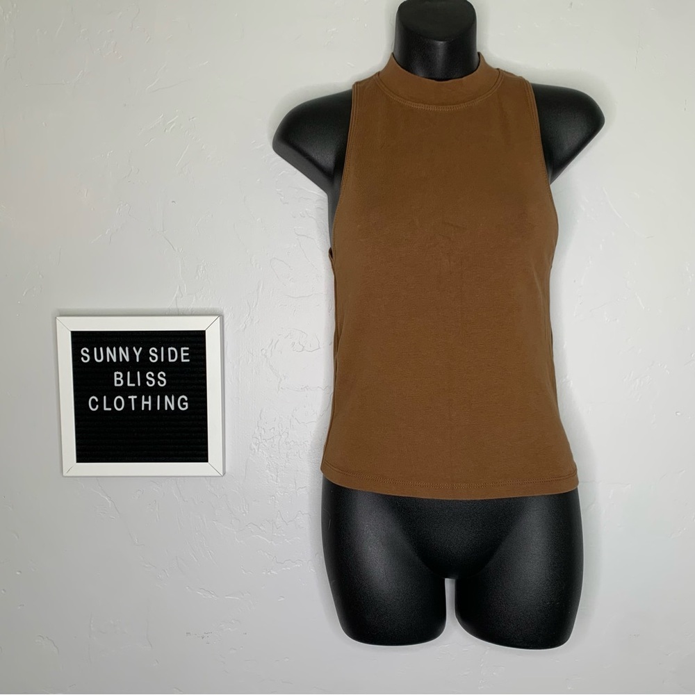 Zara Brown Ribbed High Neck Sleeveless Tank Top Women’s Basic Size Small